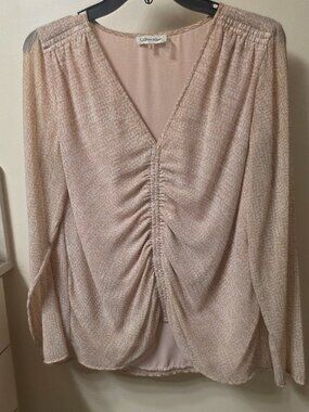 Calvin Klein Soft Pink Ruched V-Neck Long Sleeve Top